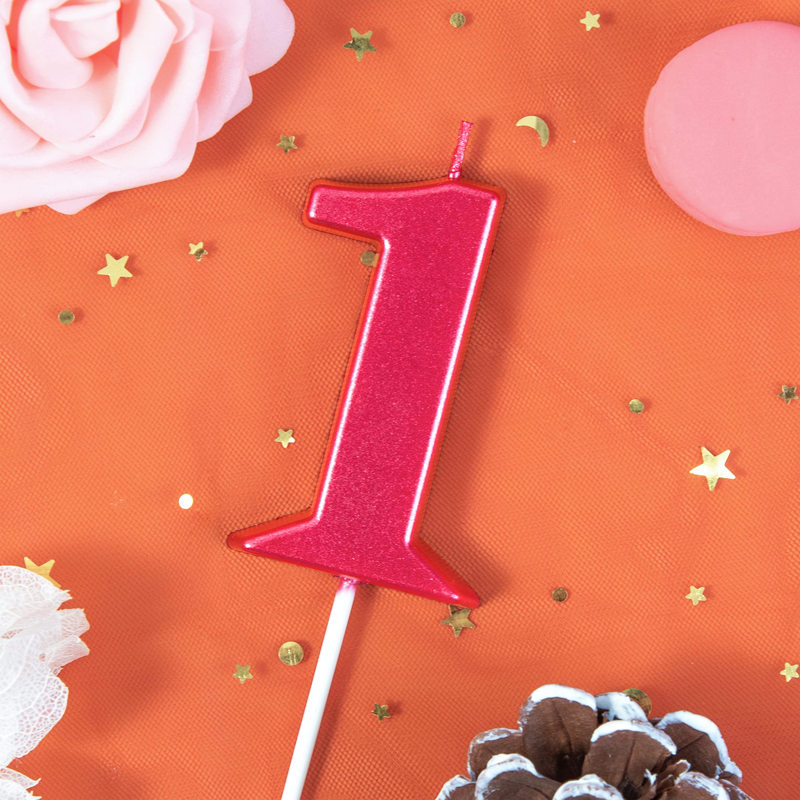 PHD CAKE 2.76 Inch Modern Red Number 1 Birthday Candle - Premium Red Number Cake Candles for Birthday Parties, Anniversary Celebrations & Special Events