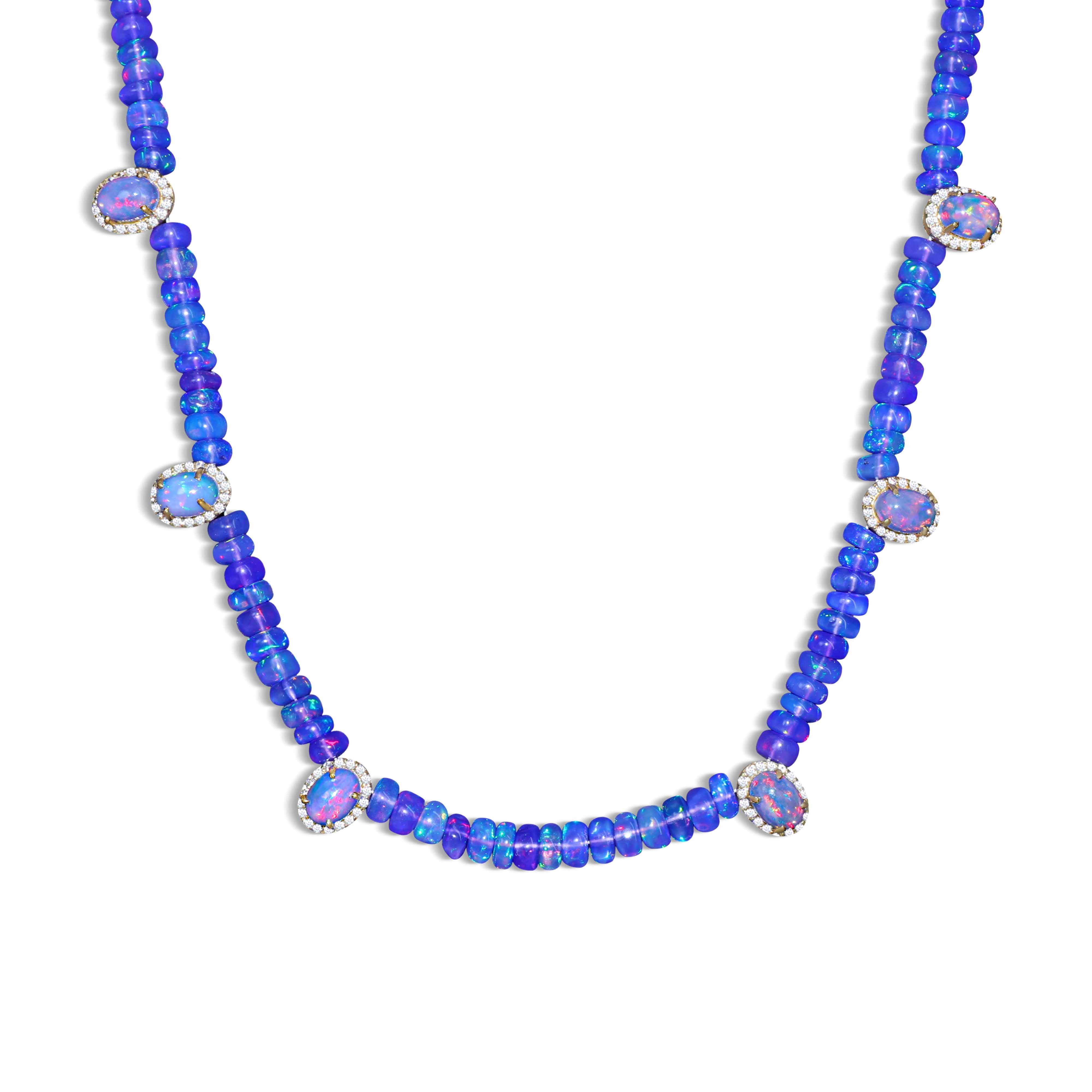 Lavender Opal Beaded Necklace with White Zircon - Elegant Designer Jewelry for Women, Perfect for Weddings, Parties & Special Occasions