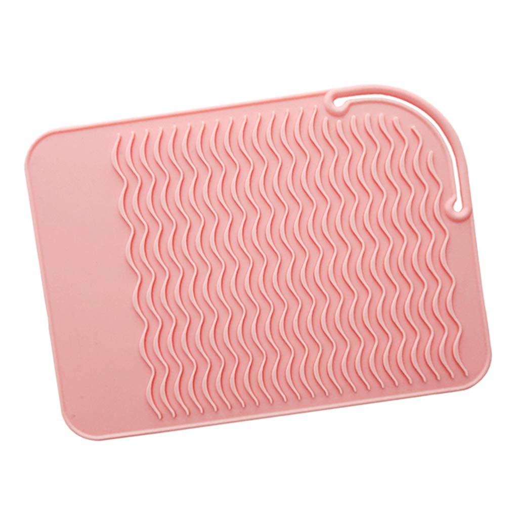 Heat Resistant Silicone Mat for Hair Straighteners & Curling Irons - Non-Slip Rubber Hot Tool Protector Mat (Pink) | Perfect for Salon, Bathroom & Home Styling Station