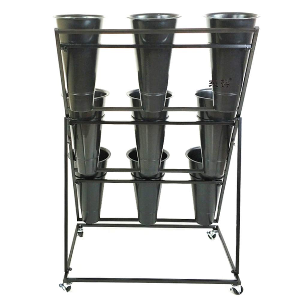 XJJUN Universal Flower Stand with Wheels - 9 Barrels Creative Plant Display Stand for Living Room, Courtyard, Garden - Heavy Duty & Removable - 70x50x105cm (Black) - Perfect for Home Decor, Wedding Arrangements & Outdoor Plant Displays