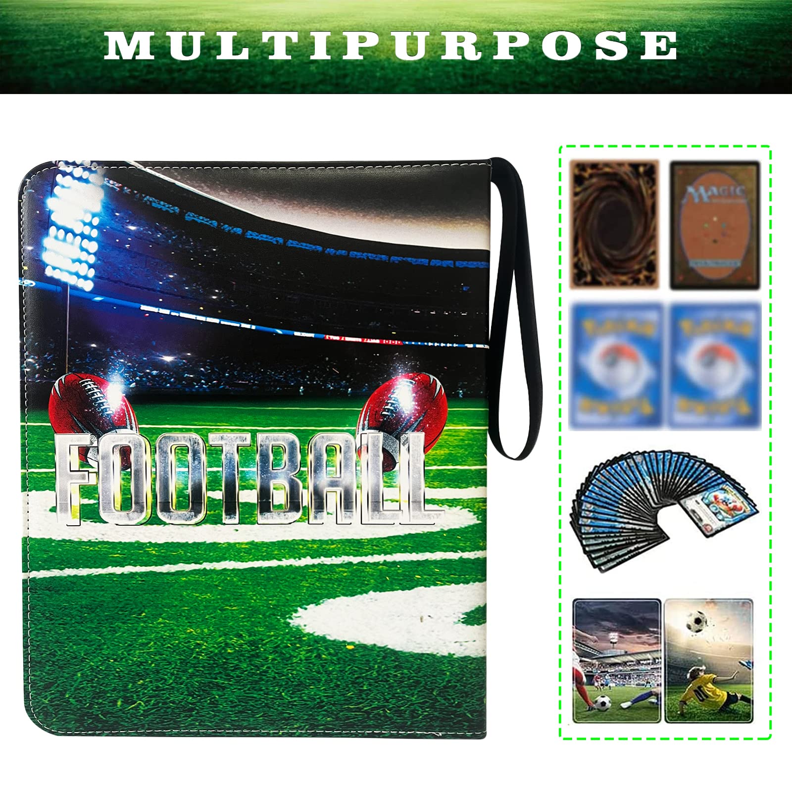 400 Pocket Football Trading Card Binder - 4-Pocket Collector Album with 50 Removable Sleeves | Sports Card Storage Organizer for Football, Baseball, Basketball & TCG Cards | Perfect for Collectors, Tournaments & Display