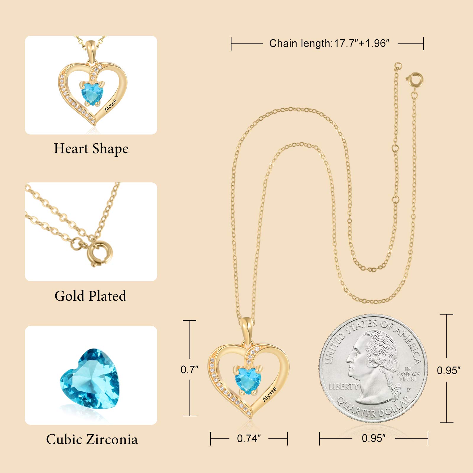 Custom Heart Necklace with Birthstone & Name Engraving - Personalized Jewelry Gift for Women, Wife, Girlfriend - Mother's Day, Anniversary, Birthday & Valentine's Day Present - Perfect for Romantic Dates, Proposals & Special Occasions - Elegant Everyday Wear & Thoughtful Gift Giving