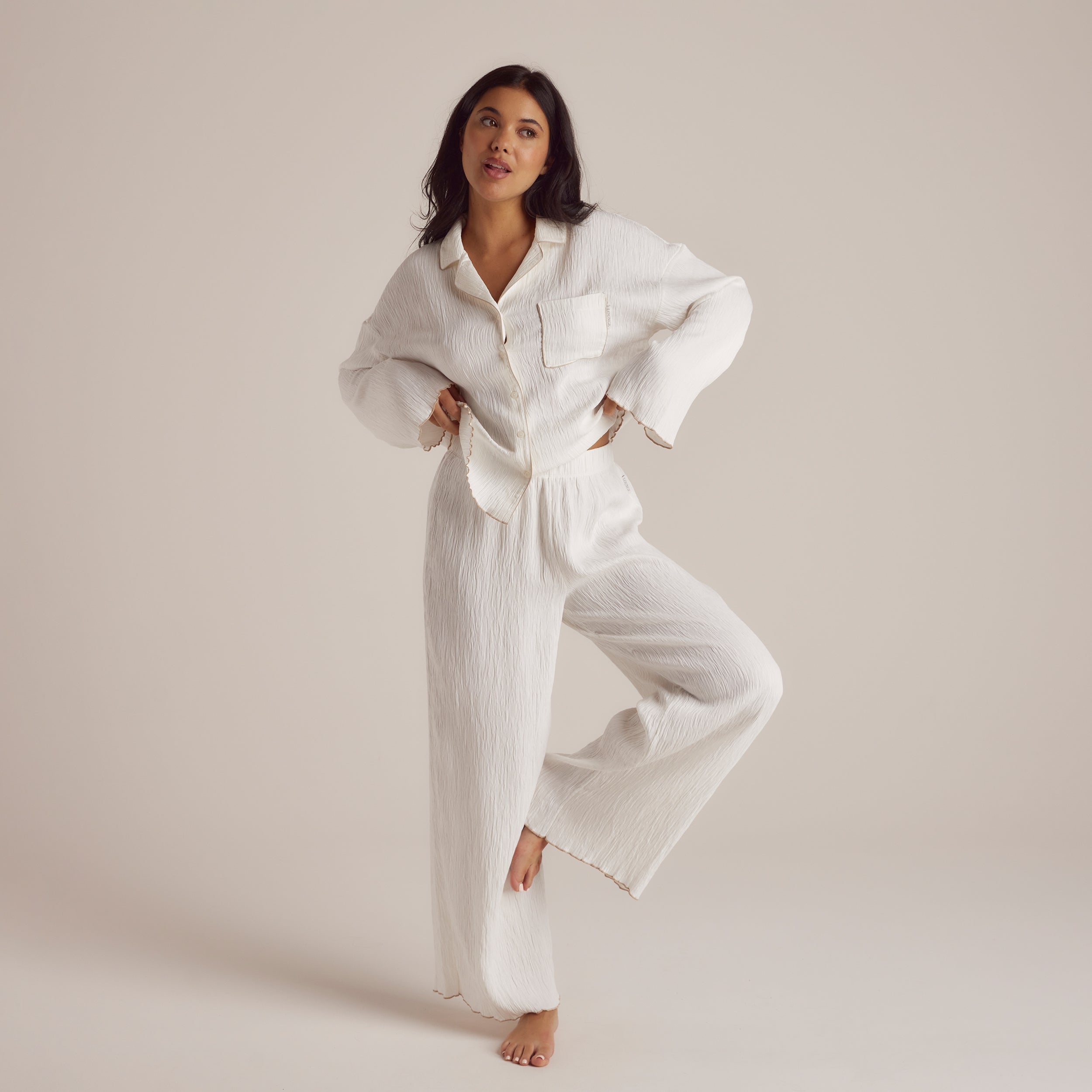 Soft Crinkle Cotton Pajama Shirt for Women - Breathable White Sleepwear | Perfect for Lounge Wear, Sleep & Relaxation at Home