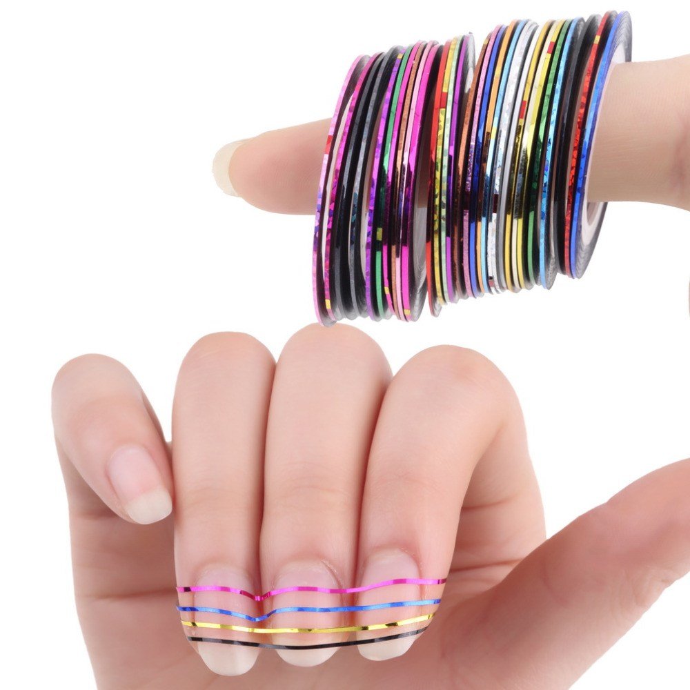 Gugzy® 10 Rolls 1mm Nail Art Striping Tape - DIY Self-Adhesive Line Stickers for Nail Design - Mixed Colors Decal Tools for Salon, Manicure & Home Nail Art