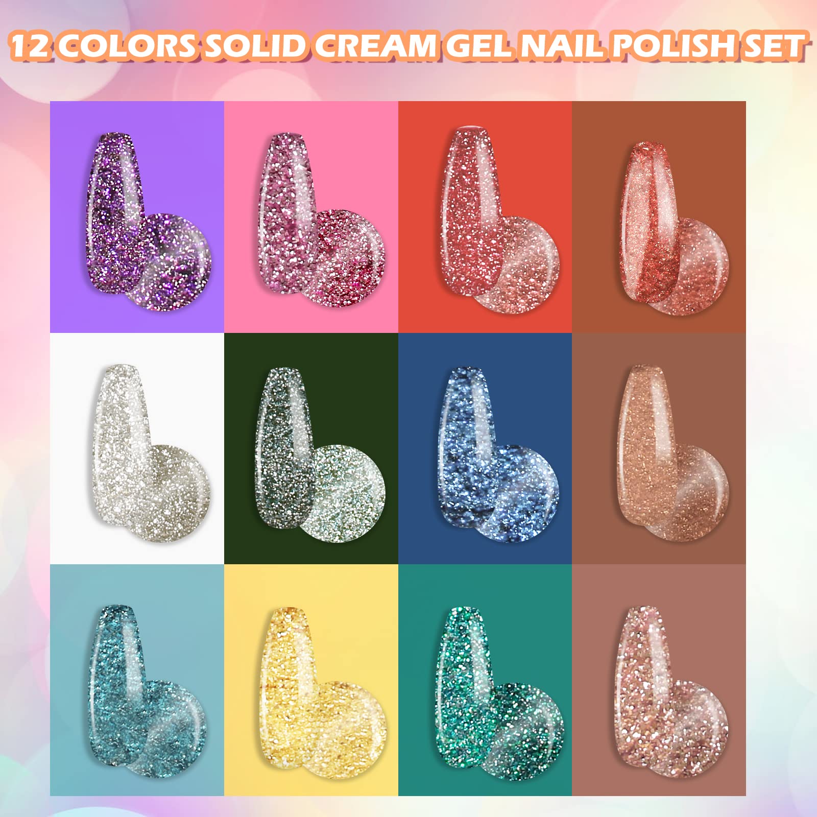 12 Colors Gel Nail Polish Set - Long Lasting Glitter & Cream Nail Gel Kit with Nail Brush for DIY Nail Art | Perfect for Home Manicures, Salon Use & Gift Giving