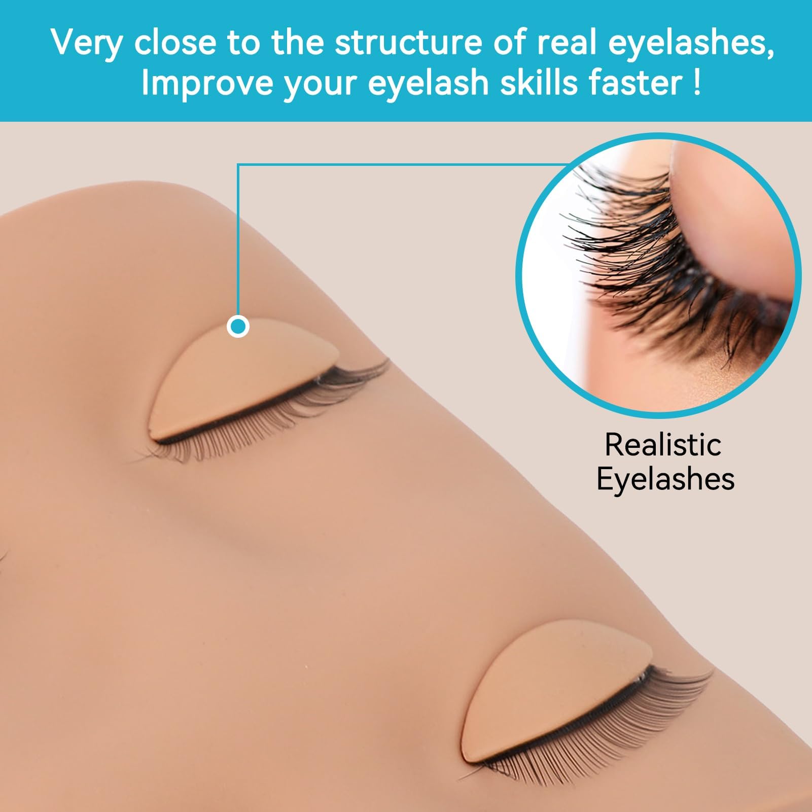 Agatige Eyelash Extension Mannequin Head for Beginners - Removable Eyelids Silicone Makeup Practice Face with Lash Kit - Perfect for Eyelash Training, Makeup School & Salon Practice (Complexion)