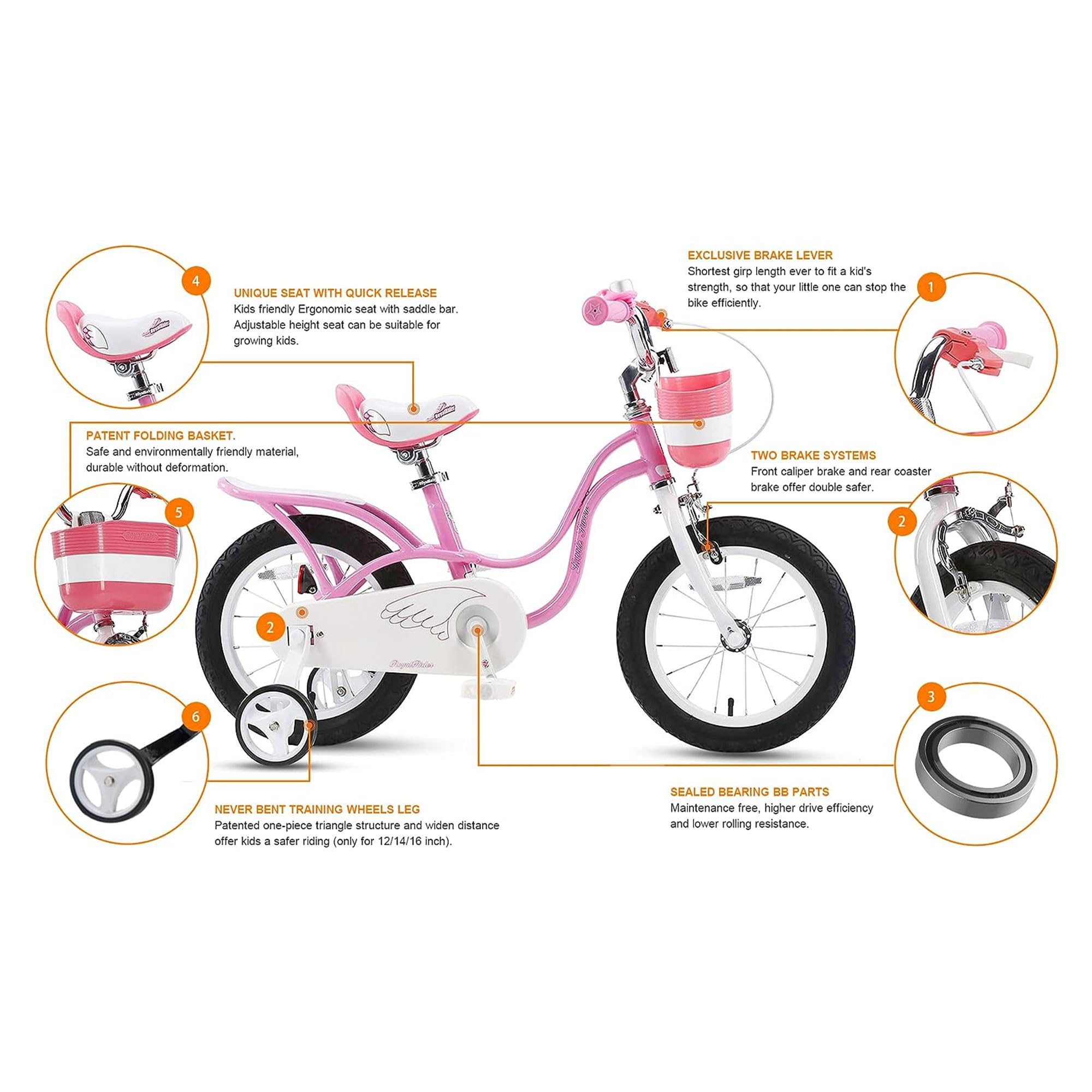 Royalbaby Princess Girls Bike 12-20 Inch Kids Bicycle with Basket for Ages 3-12 | Perfect for Outdoor Play, Park Rides & Neighborhood Adventures