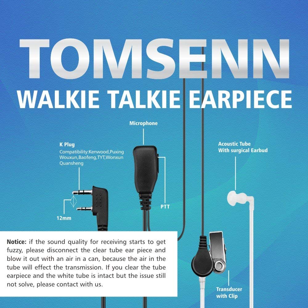 2-Pin Covert Acoustic Tube Walkie Talkie Earpiece with PTT Mic – Discreet Two-Way Radio Earpiece for Kenwood, Puxing, Wouxun Radios – Pack of 2 – Ideal for Security, Construction & Event Staff Communication