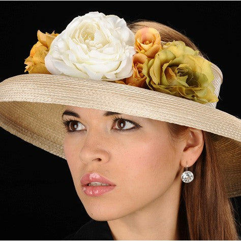 SE7013 Designer Open Top Ladies Dress Hat with Assorted Flowers - Elegant Summer Wedding, Garden Party & Beach Accessory