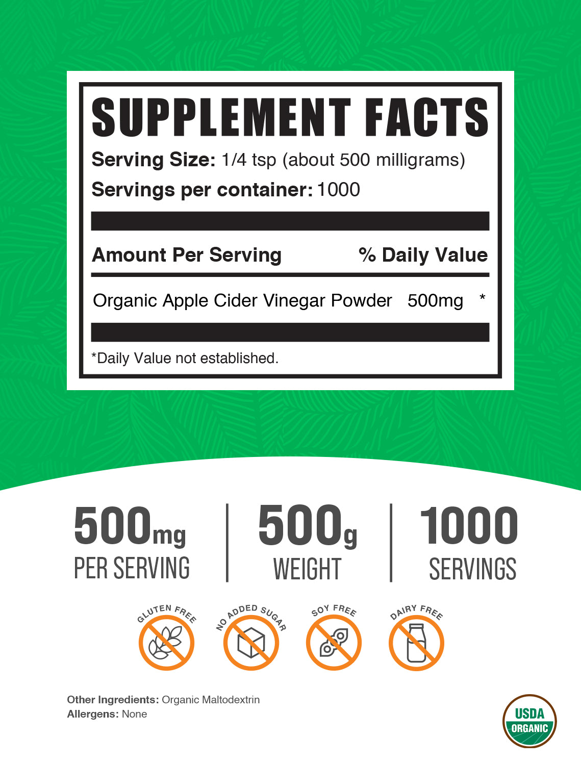 Organic Apple Cider Vinegar Powder - Raw, Unfiltered & Gluten-Free - Supports Digestion & Weight Loss - Perfect for Smoothies, Detox Drinks & Salad Dressings