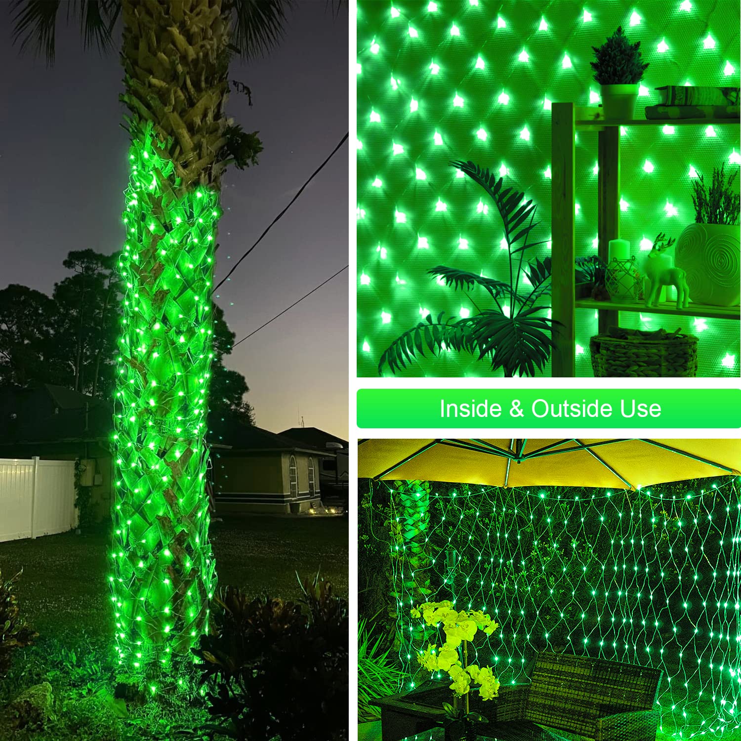 JMEXSUSS 360 LED Christmas Net Lights - 12ft x 5ft Outdoor Plug-in Bush Lights with Remote (8 Modes, Connectable Mesh) for Holiday Decor - Perfect for Christmas Trees, Patio, Garden & Patrick Day Celebrations (Transparent Wire)