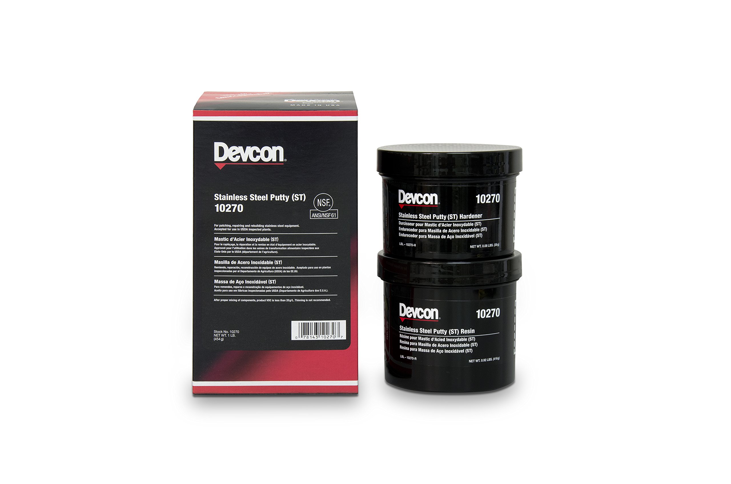 DEVCON Stainless Steel Putty (ST) - 1 lb Container | High-Temperature Resistant Metal Repair Epoxy for Pipes, Tanks & Automotive Use