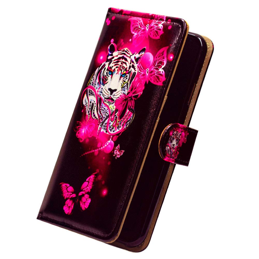 Premium White Tiger Butterfly Leather Flip Wallet Case for iPhone 13 Pro Max - Card Slot Holder & Built-in Kickstand (Perfect for Work, Travel & Everyday Protection)