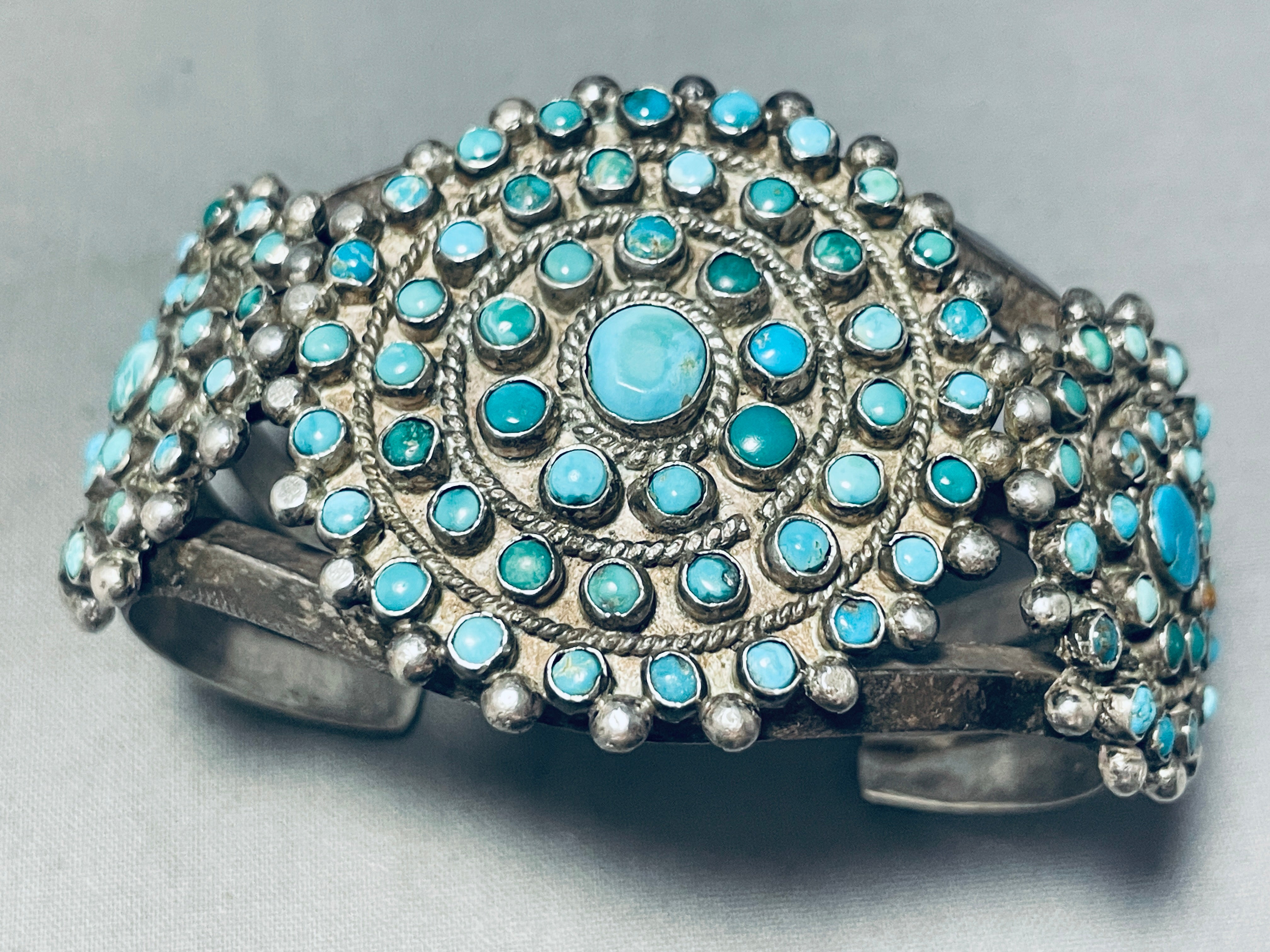 Vintage Navajo Sterling Silver Turquoise Bracelet - Authentic Native American Jewelry for Women, Handmade 1920s 1930s Retro Style - Perfect for Boho Fashion, Western Wear & Special Occasions