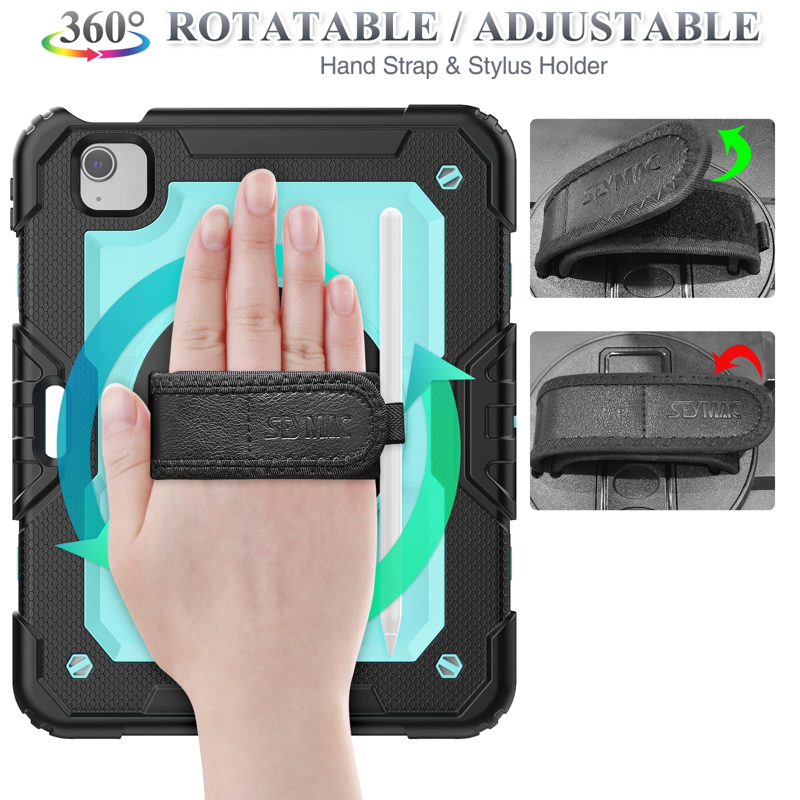 SEYMAC 360° Rotating Protective Case with Screen Protector & Pen Holder for iPad Air 5th/4th Gen 10.9