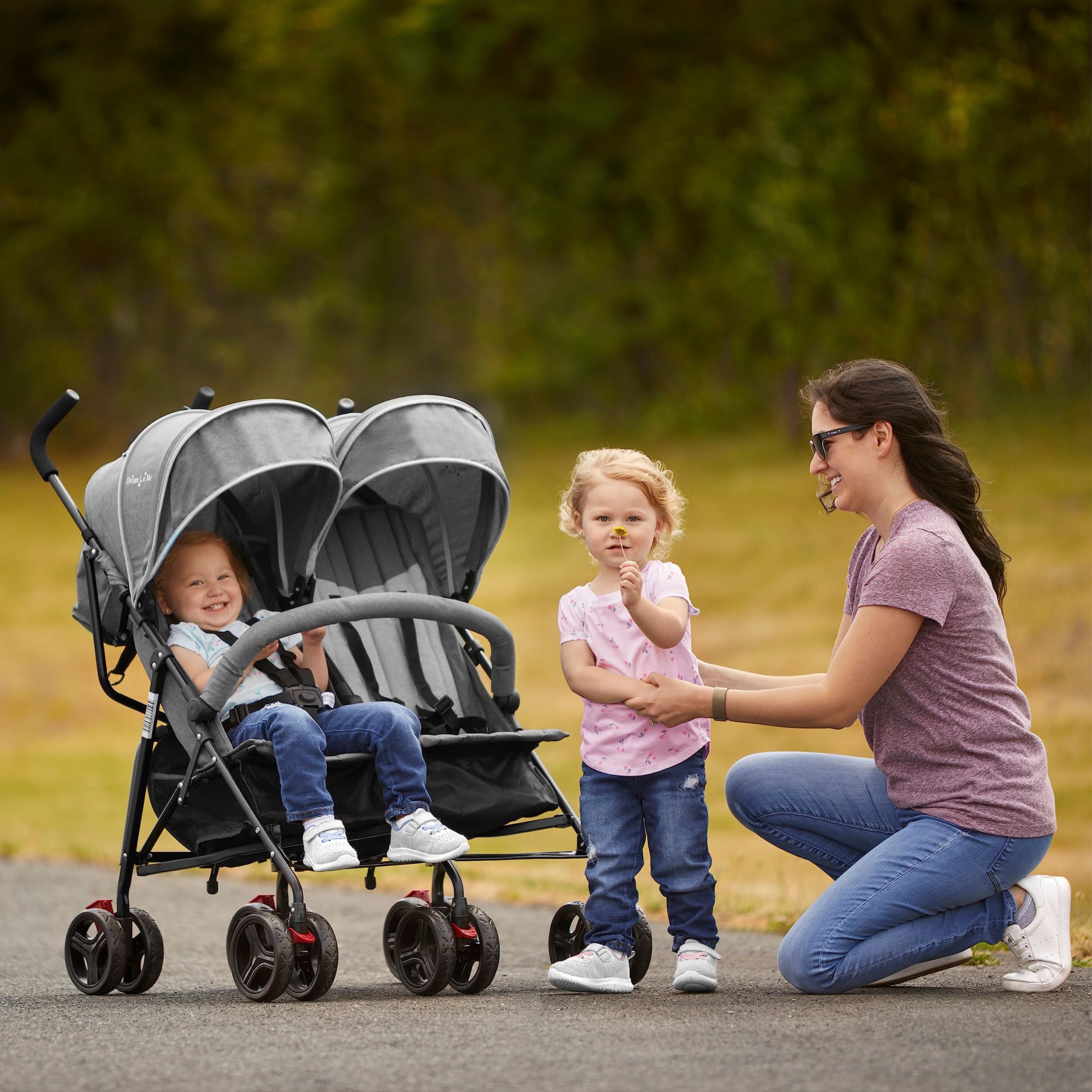 Dream On Me Volgo Twin Umbrella Stroller - Lightweight Double Stroller for Infant & Toddler, Compact Foldable Design with Large Storage Basket & Adjustable Canopy - Perfect for Travel, Shopping, and Daily Walks with Twins