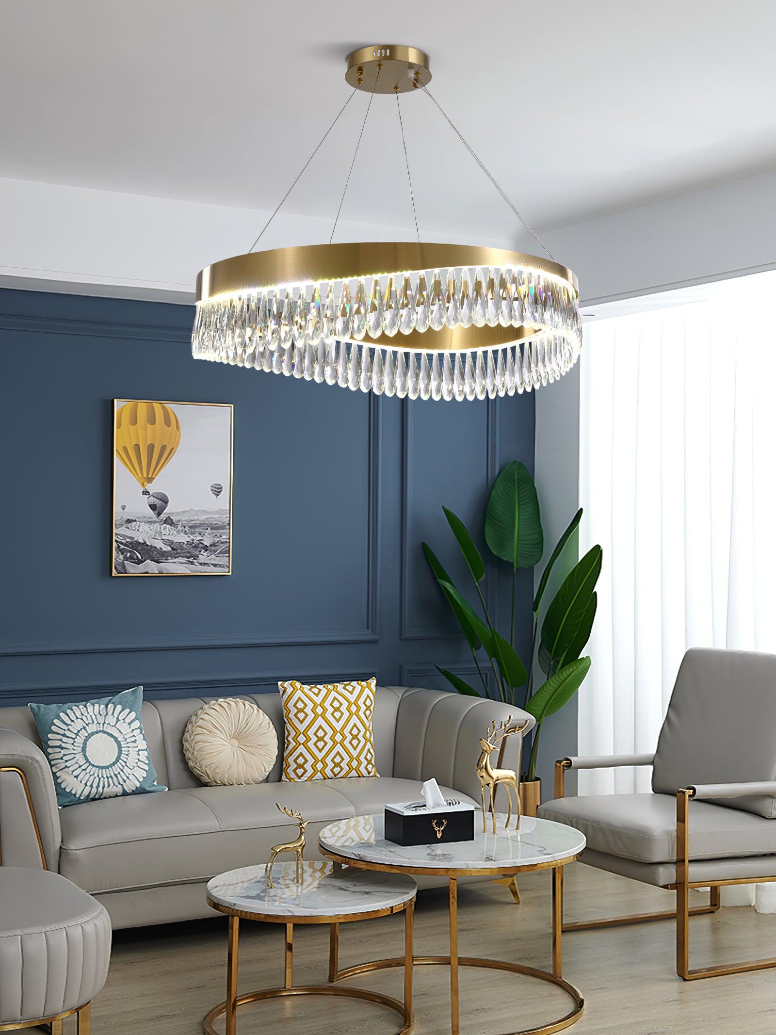 Elegant Crystal Pendant Chandelier - Modern Glass Ceiling Light Fixture for Dining Room, Living Room, Bedroom Decor