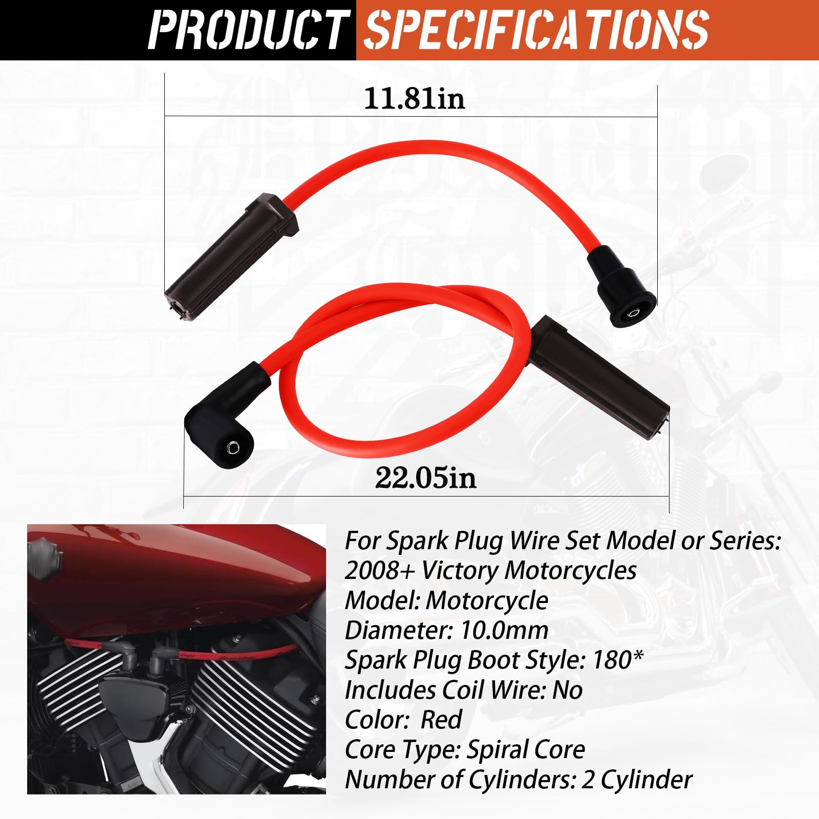 8mm Red High-Performance Spark Plug Wires for 2008+ Victory Motorcycles - Compatible with Kingpin, Hammer & Vegas Models - Enhance Engine Power & Fuel Efficiency - Ideal for Racing, Custom Builds & Daily Riding