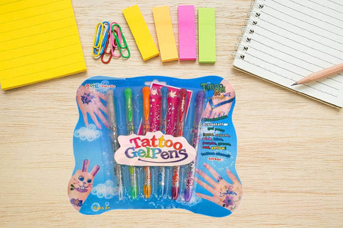LIGHTER HOUSE Tattoo Gel Pens - 12-Piece Glitter Body Art Kit with Stencil Stickers for Kids (2 Packs) | Perfect for Birthday Parties, DIY Crafts & Temporary Tattoo Designs