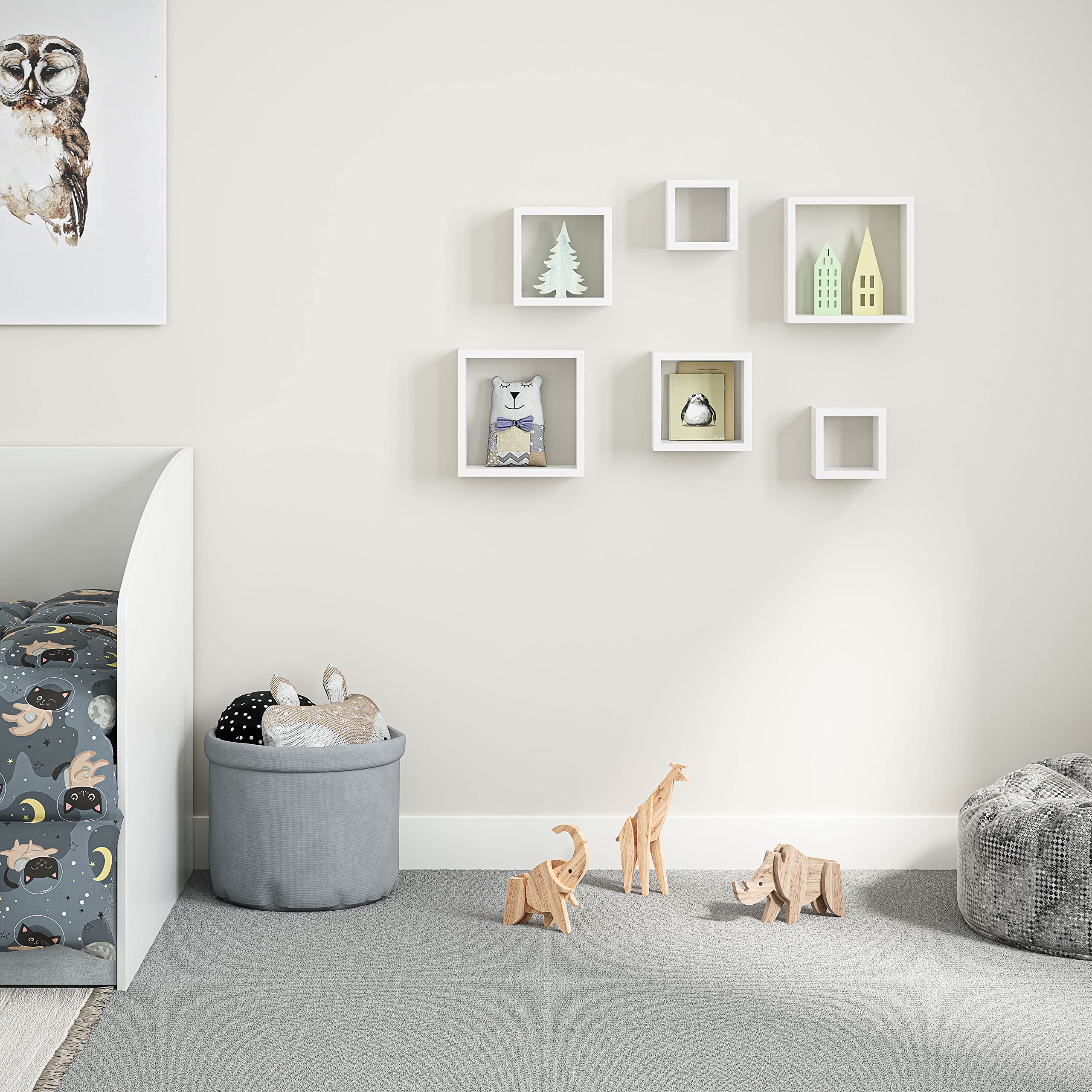 Ballucci Floating Box Shelves - Set of 3 White Square Wall Mounted Wooden Shelves for Home Decor | Perfect for Living Room, Bedroom, Bathroom & Nursery Organization | Modern Storage Solution for Books, Plants & Decorative Items
