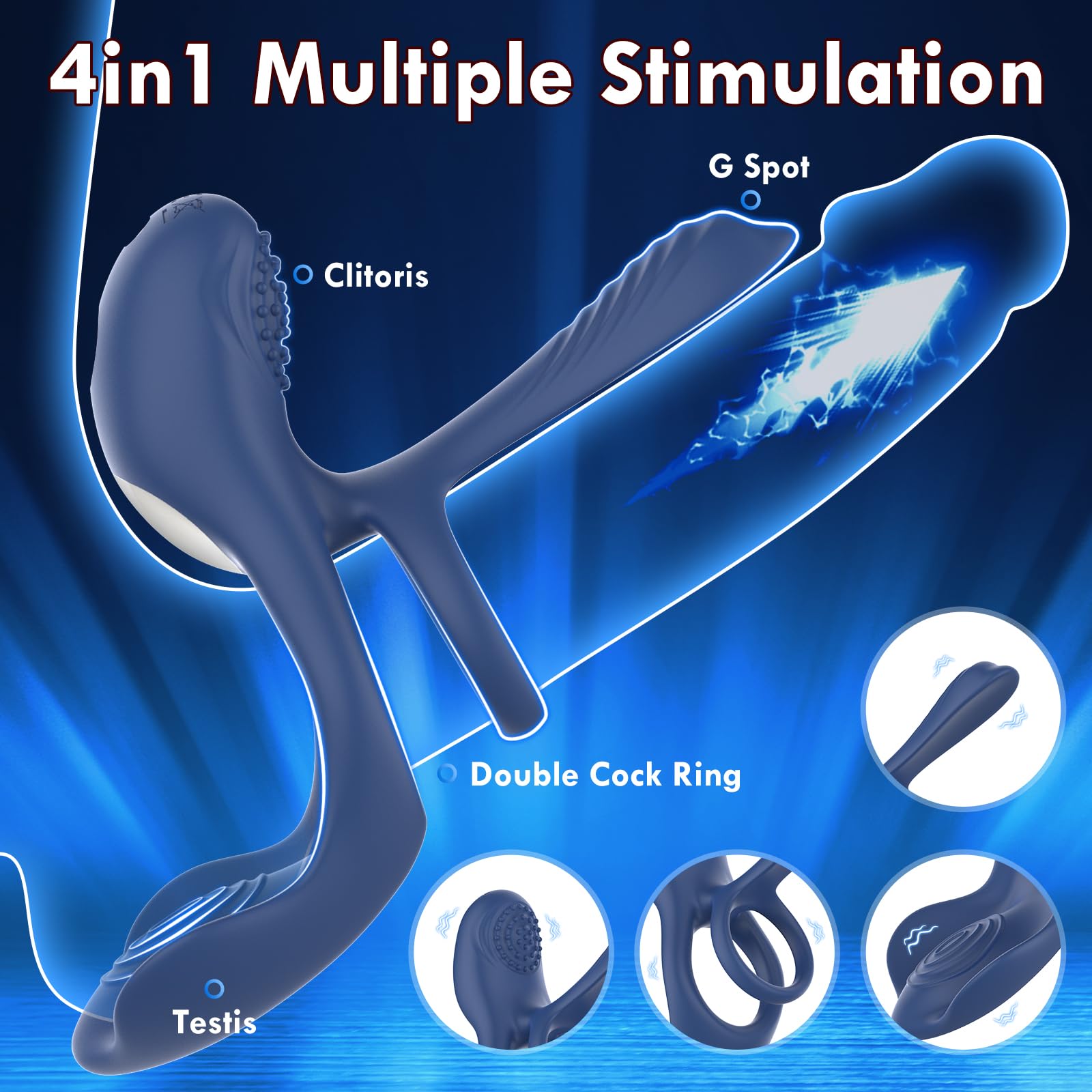 3 in 1 Vibrating Cock Ring Sex Toy for Couples - 10 Powerful Vibration Modes, G Spot & Clitoral Stimulator, Erection Enhancer Penis Ring for Men & Women (Blue) - Perfect for Spicing Up Intimate Moments, Couples Play & Solo Pleasure