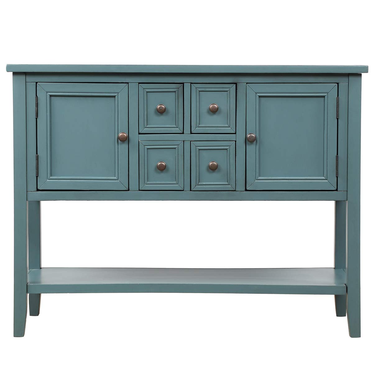46 Inch Solid Wood Console Table with 4 Drawers & 2 Doors - Buffet Sideboard Sofa Table with Bottom Display Shelf for Living Room, Kitchen, Dining Room, Entryway & Hallway - Perfect for Storage & Home Decor