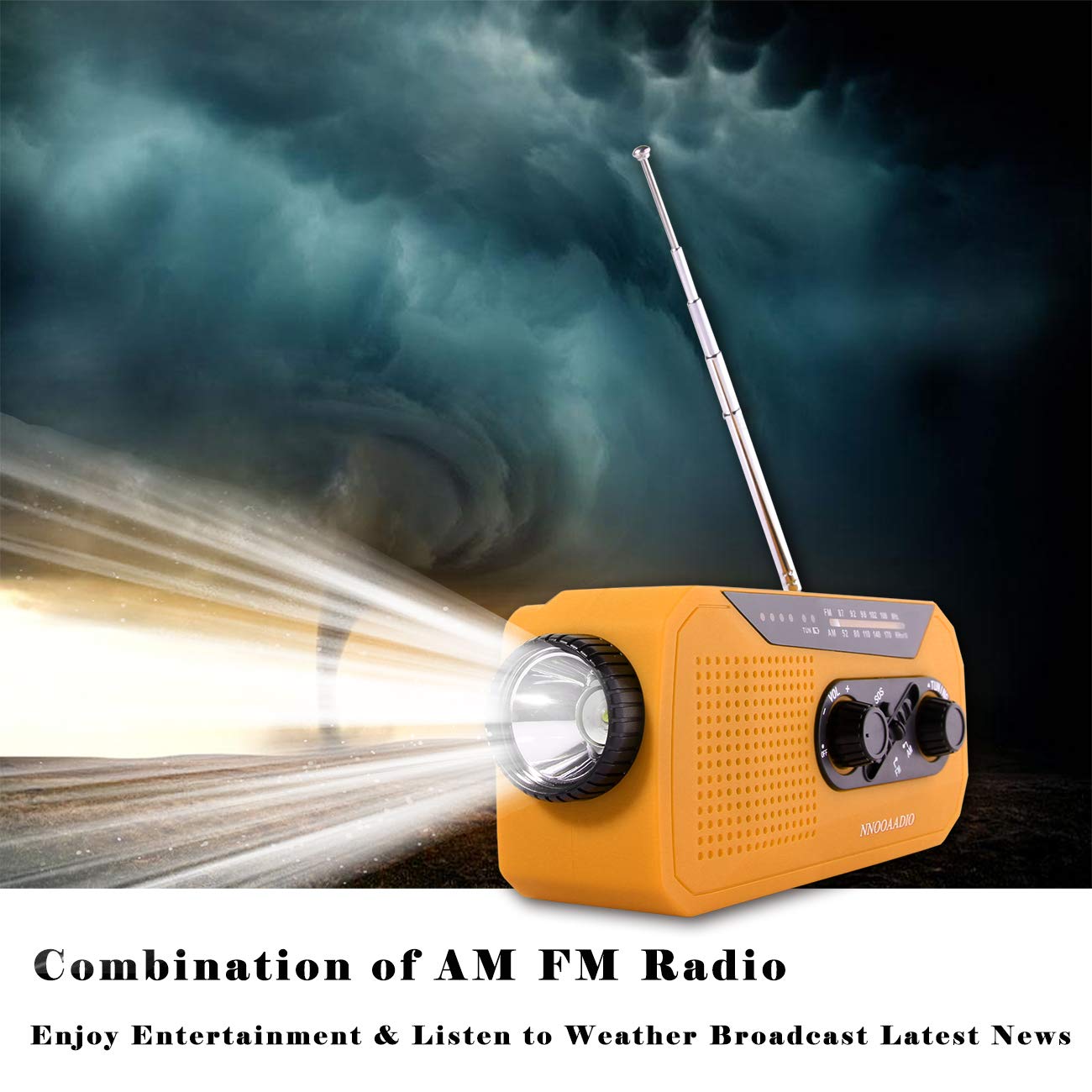 Solar & Hand Crank Emergency Radio - AM/FM Weather Radio with 2000mAh Power Bank, Bright LED Flashlight, SOS Alarm & Headphone Jack for Camping, Hiking, Storms and Power Outages