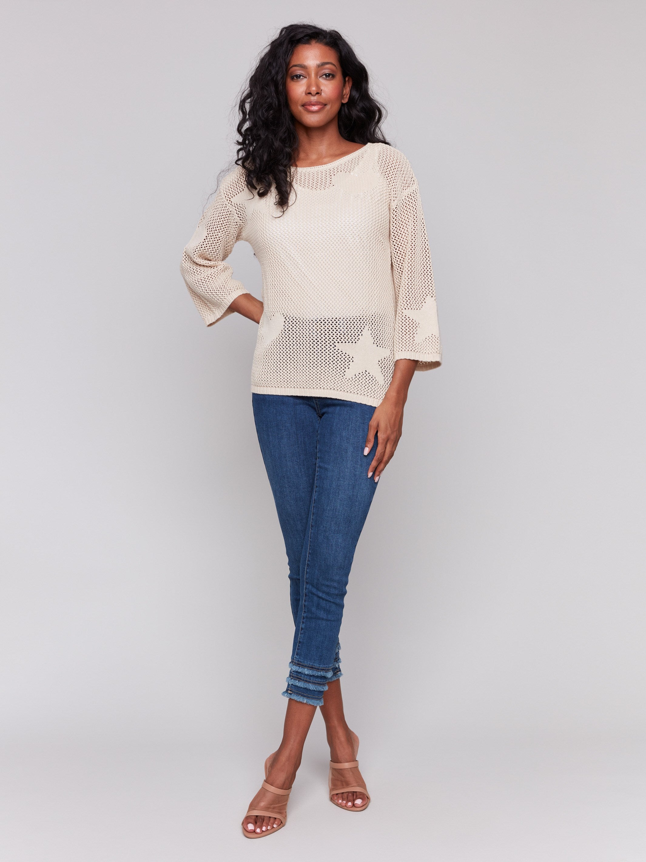 Stylish Jacquard Knit Crochet Sweater for Women - Natural Color | Perfect for Fall Fashion & Cozy Winter Outfits