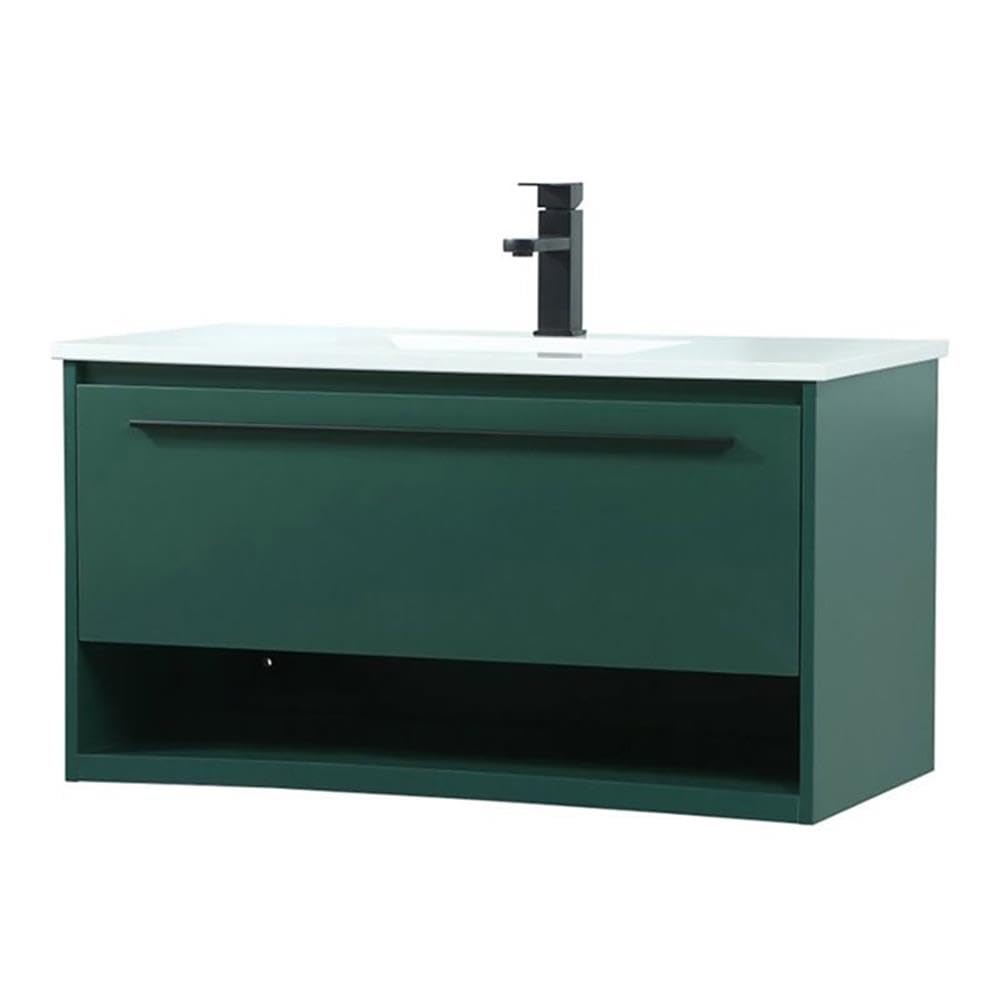 36 Inch Green Aluminum Alloy MDF Single Bathroom Vanity with Roman Elegant Decor - Perfect for Modern Bathroom Renovation & Small Space Design
