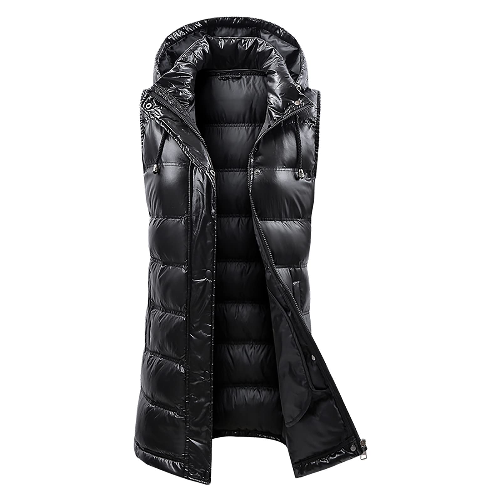 Women's Kanzd Down Vest - Stylish Hooded Sleeveless Puffer Jacket with Collar | Winter Outerwear & Fashion Layering Piece for Casual Outings, Work Commutes & Outdoor Activities