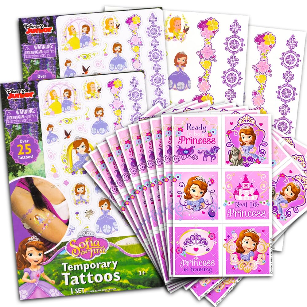 Disney Sofia The First Stickers & Temporary Tattoos Party Favor Set - 140+ Stickers & 50 Tattoos for Kids Birthday Party, School Rewards & Gift Bags