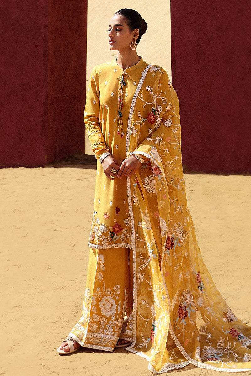 MAIZE OCHRE STITCH 3PC Embroidered Lawn Suit Set for Women - Elegant Summer Outfit for Parties, Weddings & Special Occasions