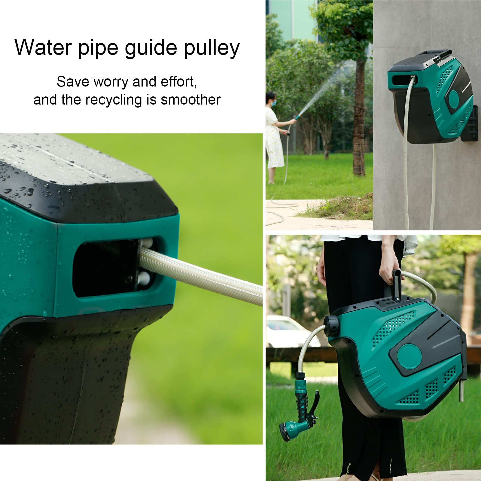 JKGHK Wall-Mounted Retractable Garden Hose Reel - 180° Swiveling with Automatic Lock for Any Hose Length | Perfect for Lawn Watering, Car Washing & Outdoor Cleaning