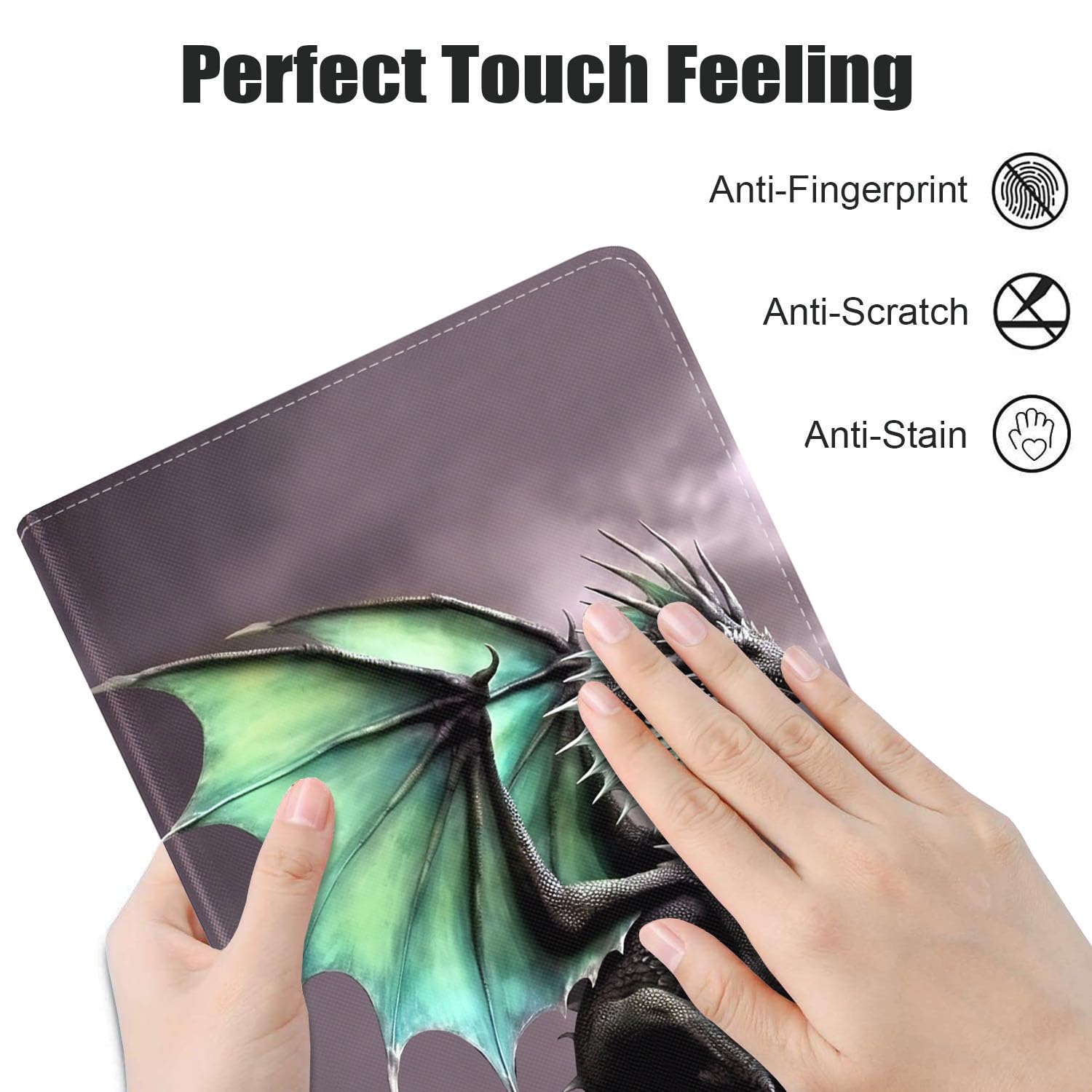Premium Soft Rubber Back Cover & Leather Case for iPad 9.7 (2018/2017), iPad Air 1/2, iPad 6th/5th Gen - Adjustable Stand, Auto Wake/Sleep Smart Case - Dragon Design | Perfect for Work, Travel & Home Use