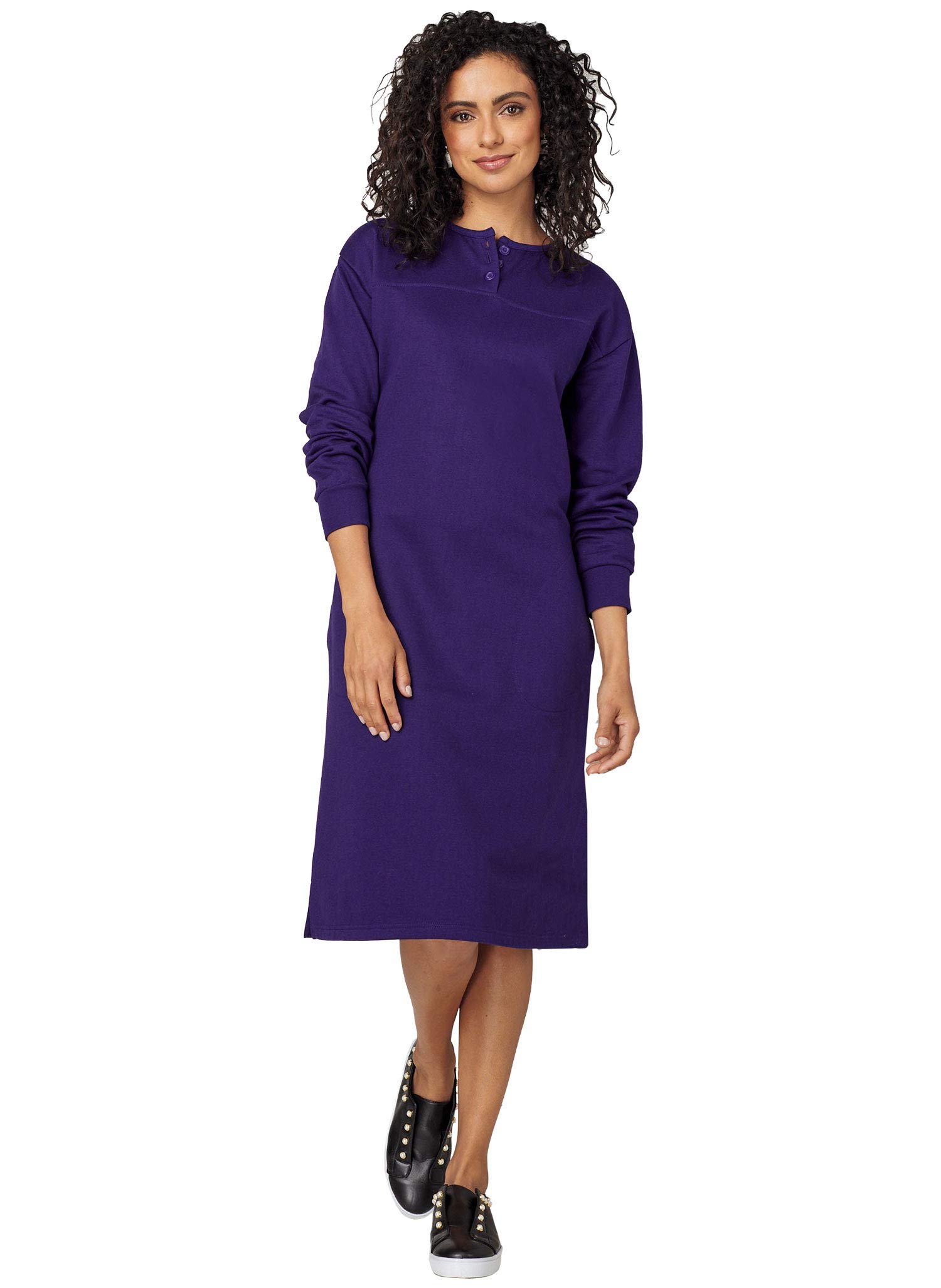 ANTHONY RICHARDS Women's Henley Sweatshirt Dress - Long Sleeve Casual Pullover Tunic for Women | Perfect for Lounge Wear, Running Errands & Coffee Dates