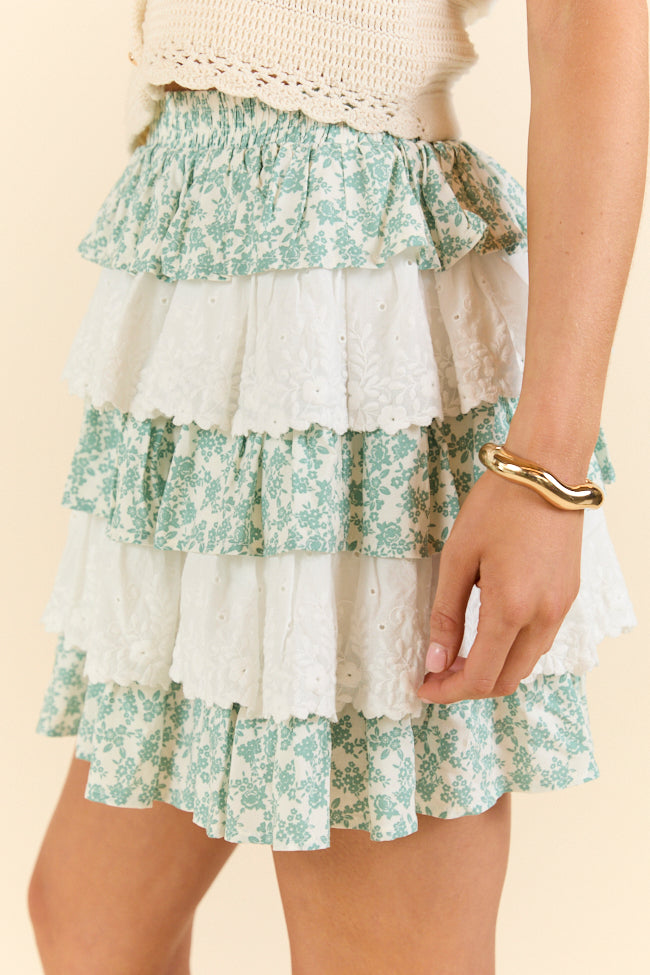 Best Memory Sage and Ivory Floral Tiered Ruffle Skort for Women - Summer Casual Skirt Shorts Combo - Perfect for Beach, Picnic & Vacation Outfits