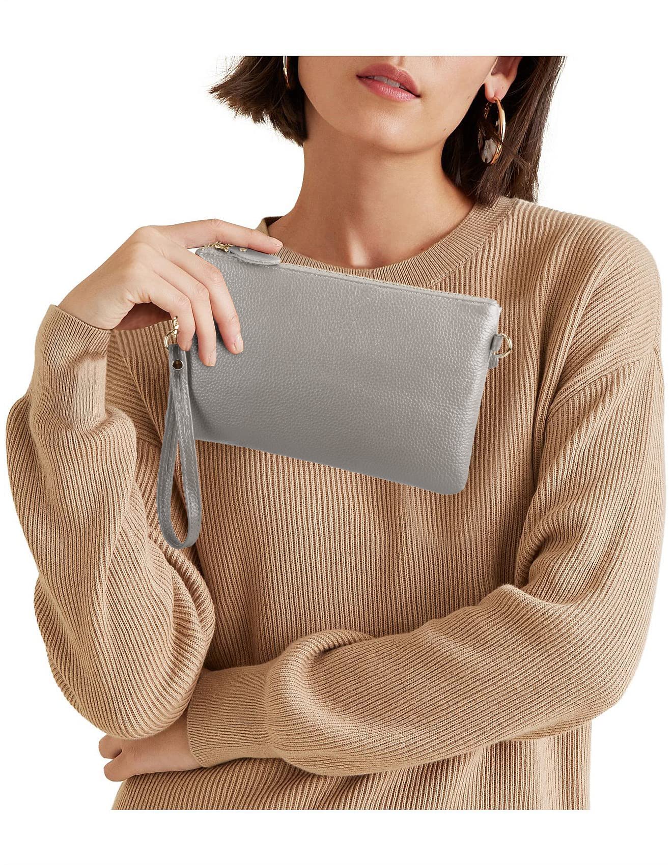 YALUXE Women's Genuine Leather Wristlet Purse Clutch Wallet with Detachable Crossbody Strap - Stylish & Compact for Parties, Travel, and Everyday Use