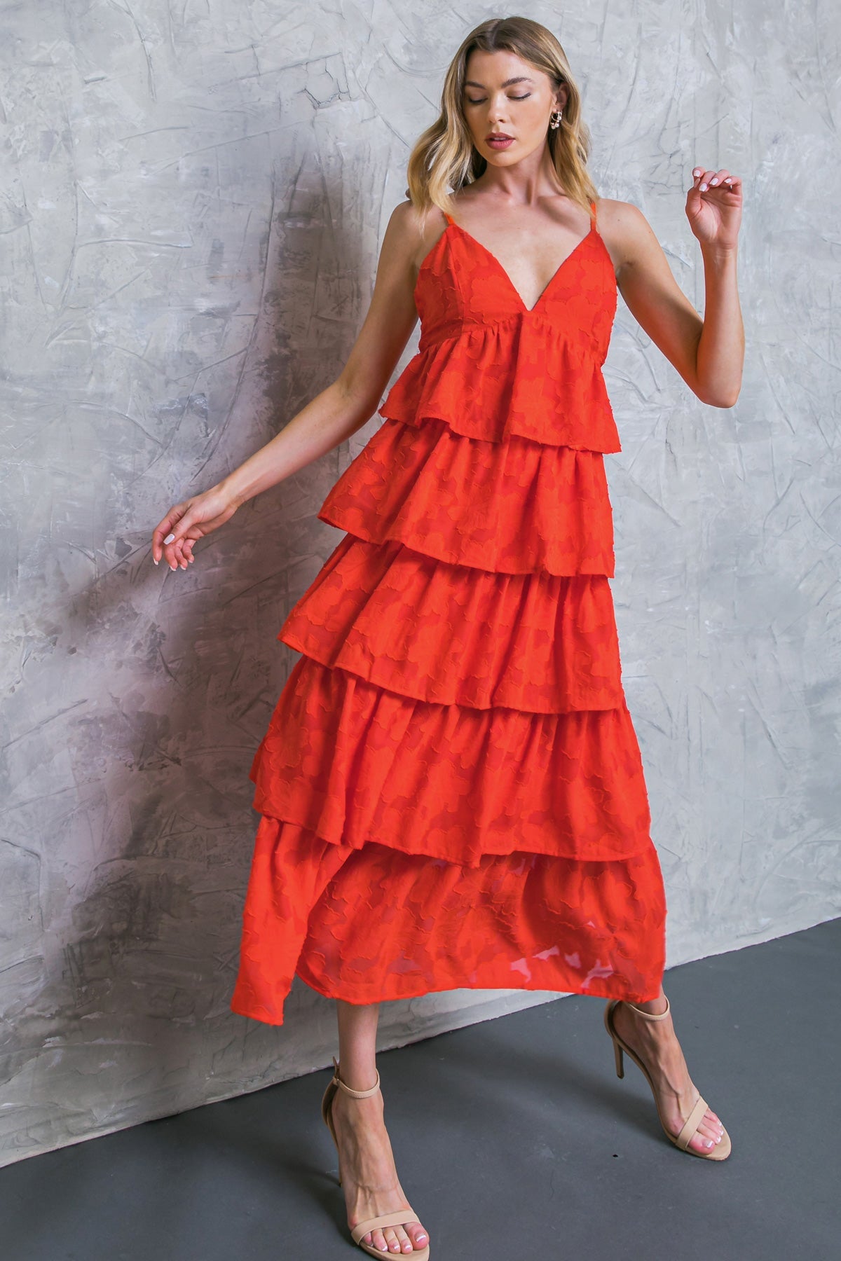Island Aesthetic Red Tiered Midi Dress - Perfect for Beach Vacations, Summer Parties & Boho Fashion