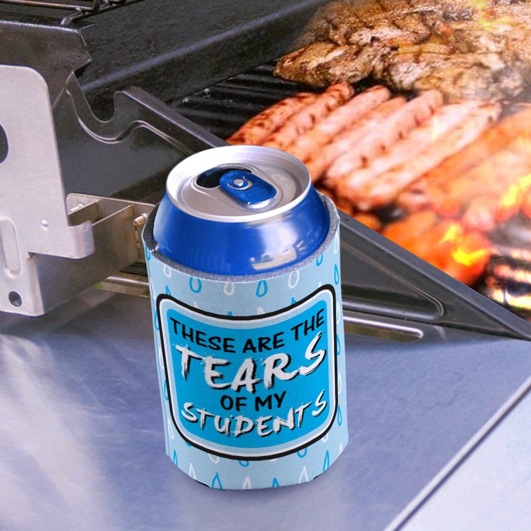 48-Pack Funny Teacher Gift Drink Can Coolers - 'These Are The Tears of My Students' Novelty Beverage Sleeves for Classroom Parties, Teacher Appreciation Gifts & Back to School Events