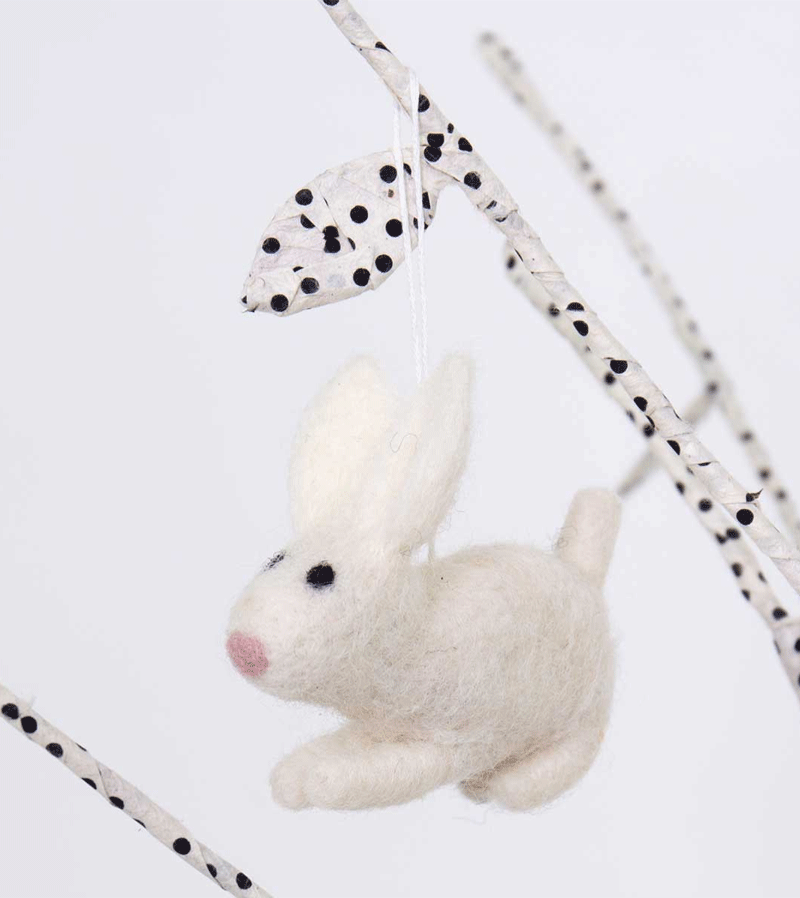 White Hanging Felt Rabbit Plush Toy - Handmade by AfroArt - Perfect for Easter Decor, Nursery Room, and Gift Giving