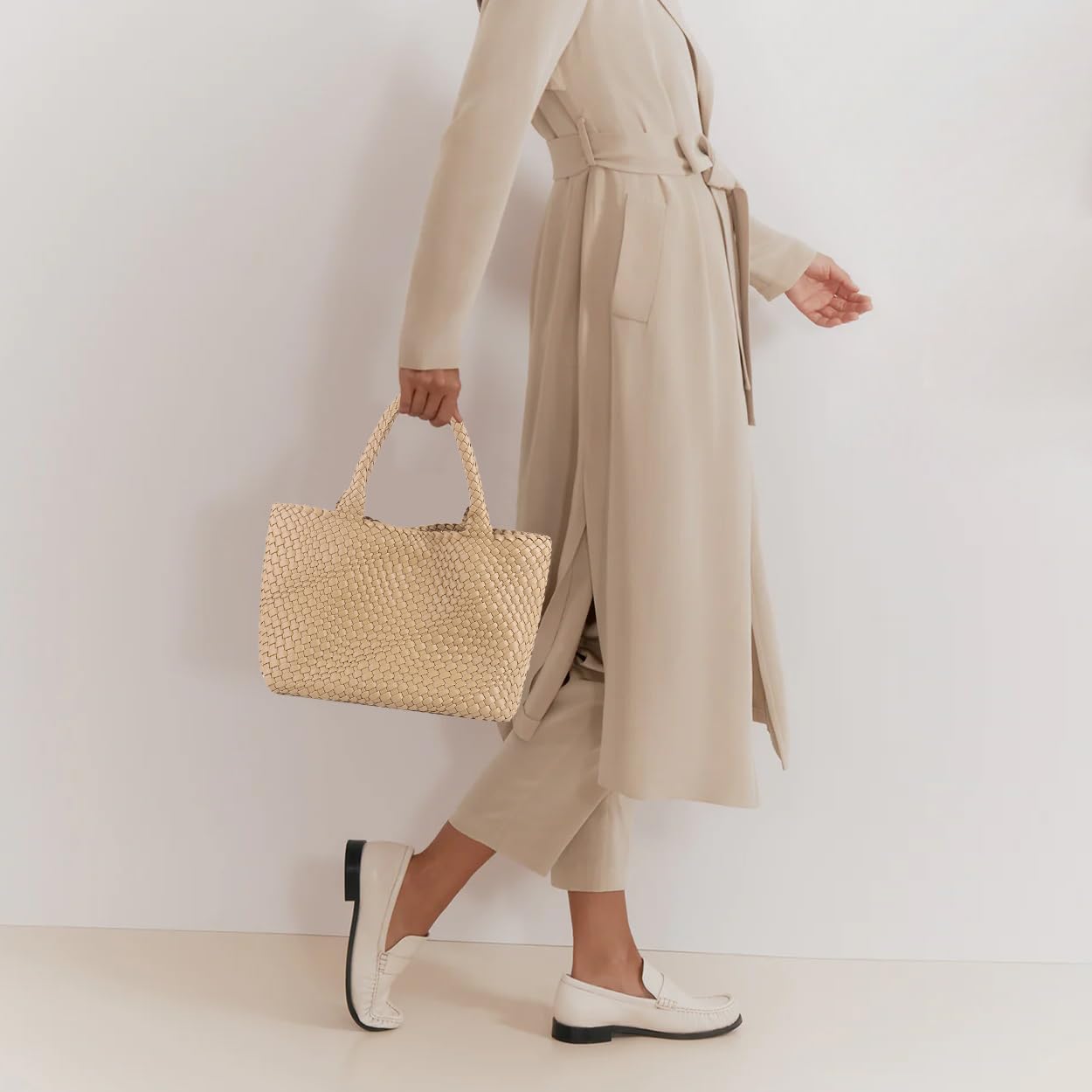 Vegan Leather Woven Tote Bag for Women - Large Handwoven Shoulder Bag & Purse Shopper - Perfect for Work, Travel, and Daily Use