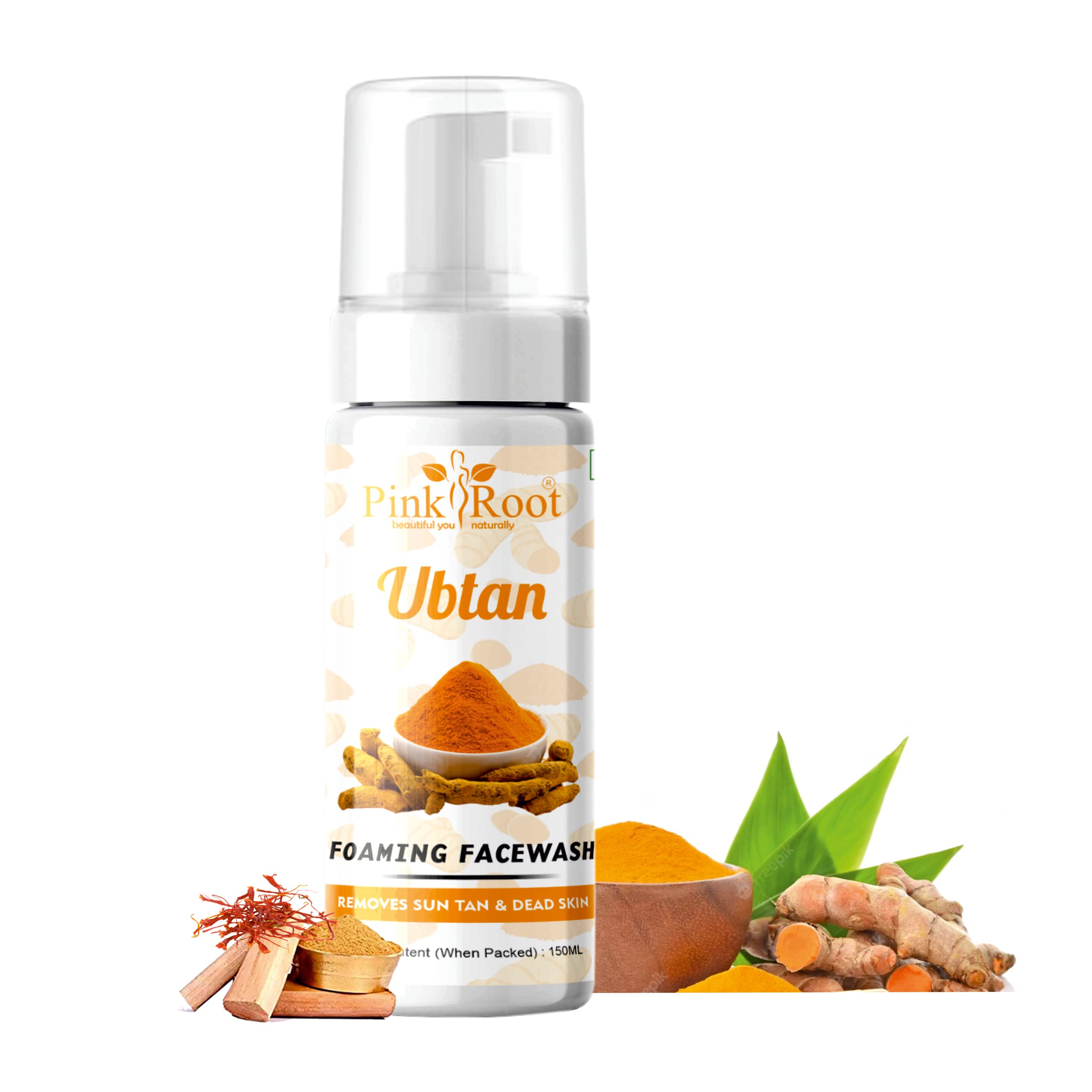 PINK ROOT Ubtan Foaming Face Wash 150ml - Deep Cleansing Facial Cleanser for Oily Skin, Removes Sun Tan, Dead Skin & Acne - Natural Skincare for Women & Men | Perfect for Daily Face Wash Routine & Post-Sun Care