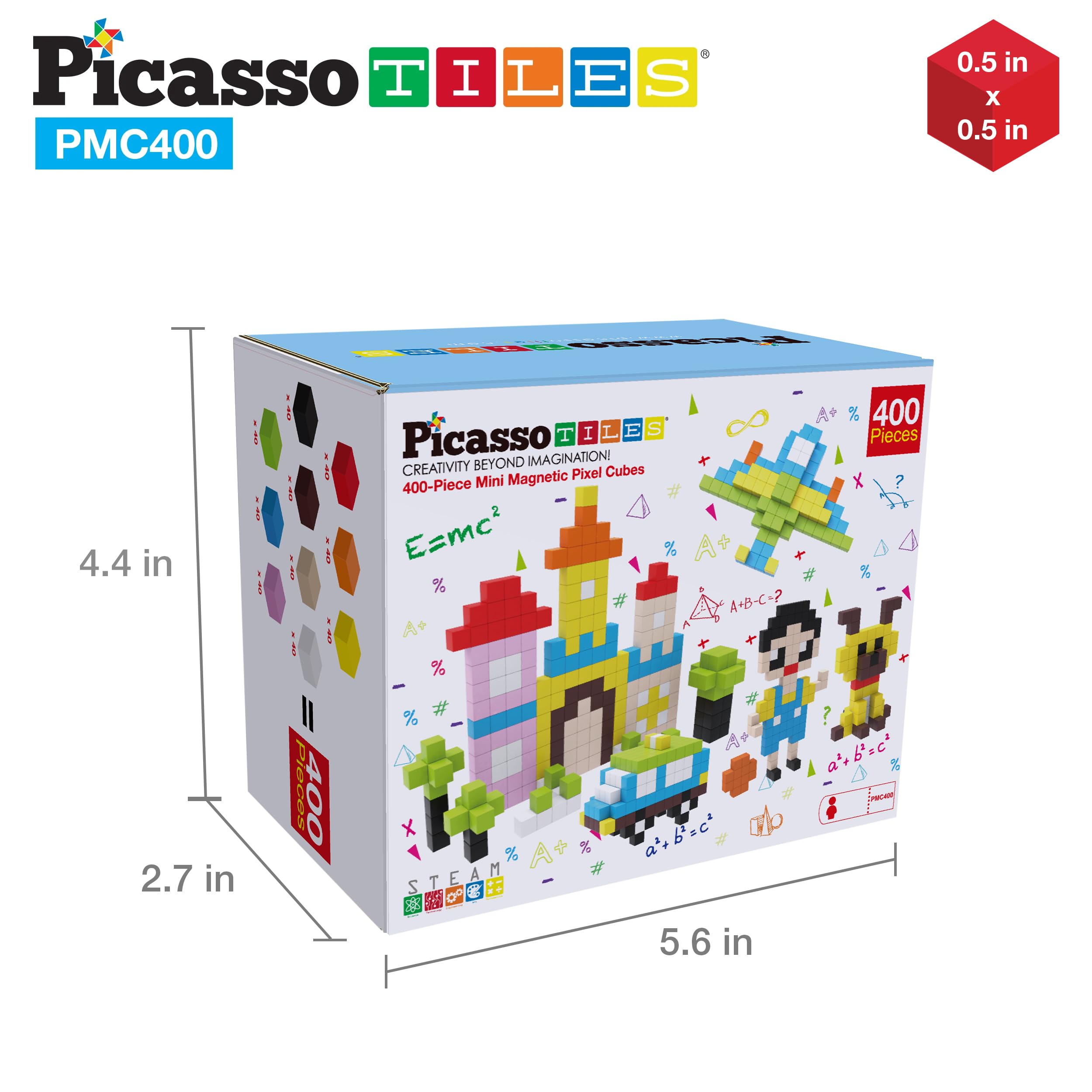 Picasso Cubes 0.5” Magnetic Building Blocks - 400 Piece STEM Educational Toy Set for Kids, Mix & Match Puzzle Cubes with Sensory Play, Creative Stacking Construction Kit (PMC400) - Perfect for Classroom Learning, Birthday Gifts & Family Bonding Activities