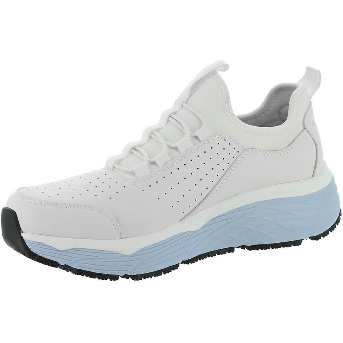 Skechers Women's Work Max Cushioning Elite SR - Serotina Sneaker, White/Light Blue, Size 11 | Comfortable Slip Resistant Work Shoes for Nurses, Waitresses & Healthcare Professionals