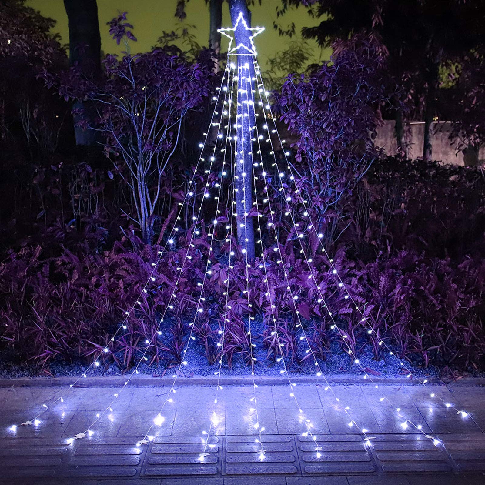 FUNIAO 320 LED Outdoor Christmas Star Lights - Waterfall Tree Lights with 8 Lighting Modes for Xmas Decorations | Perfect for Outdoor Tree, Wall, Yard, Wedding & Party Decor (White)