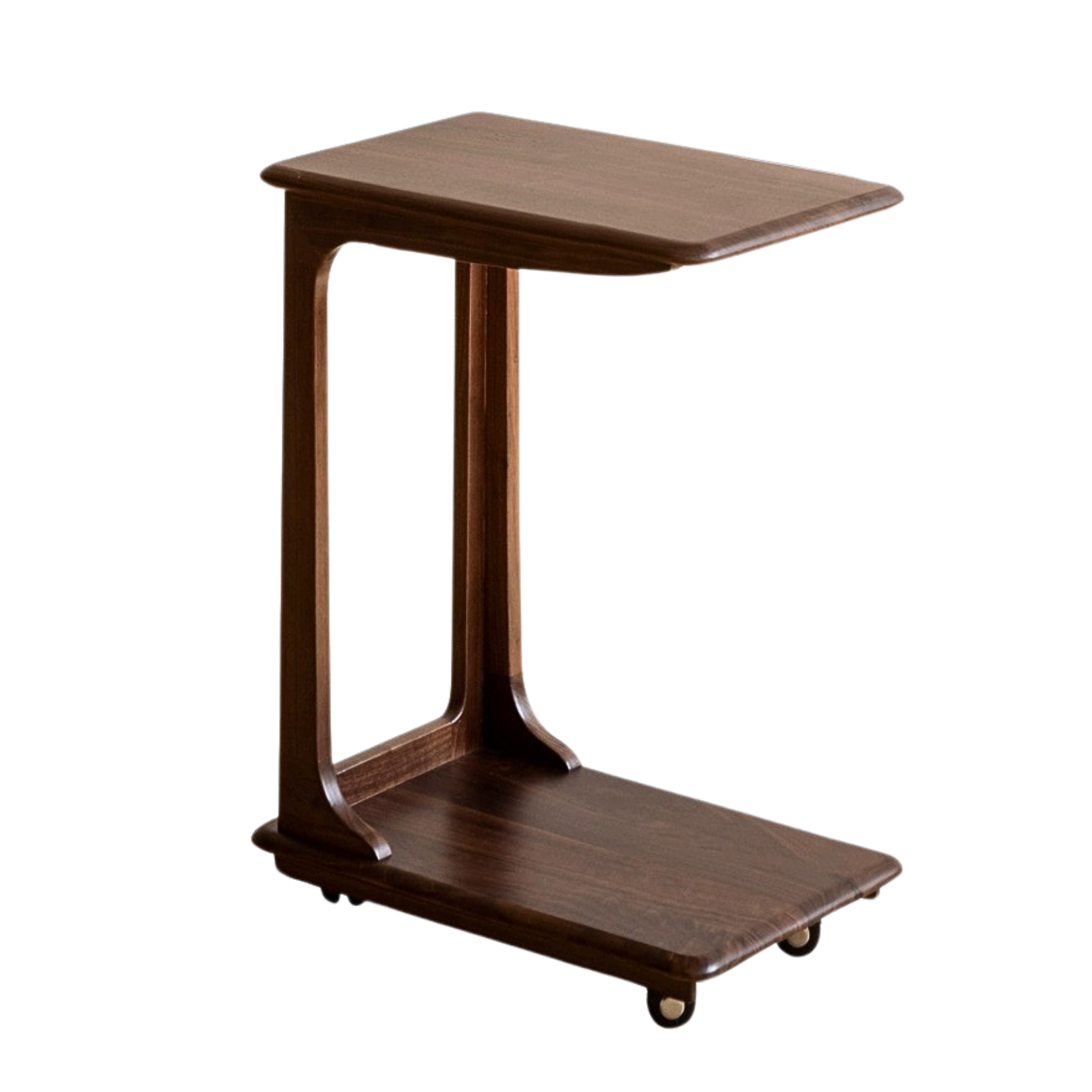 Premium Black Walnut Solid Wood Mobile Side Table - Rolling End Table with Wheels for Living Room, Bedroom, or Office - Natural Wood Nightstand with Storage Shelf