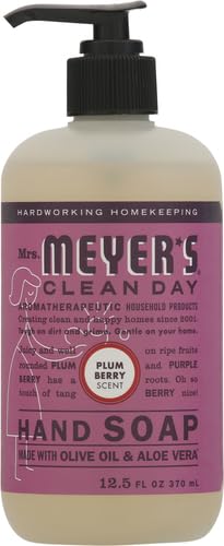 Mrs. Meyer's Clean Day Hand Soap - Plumberry Scent, 12.5 oz, Made with Essential Oils, Cruelty-Free & Biodegradable | Refreshing Hand Wash for Kitchen, Bathroom & Office Use