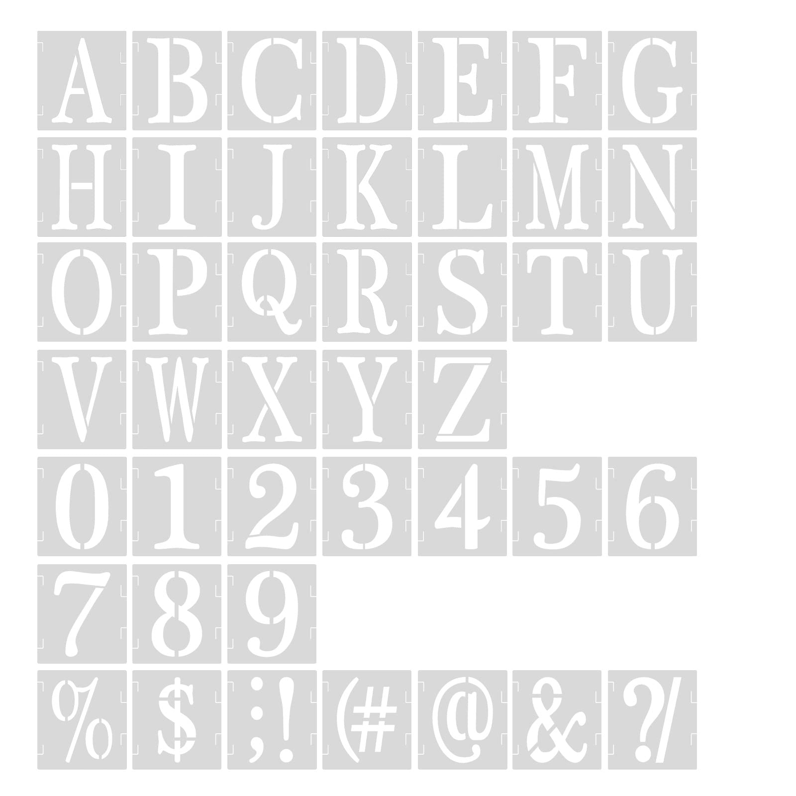 AIEX 43-Piece 1 Inch Reusable Plastic Letter & Number Stencils - Uppercase Alphabet, Punctuation Marks & Symbol Templates for Scrapbooking, Painting, DIY Crafts & Home Decor Projects