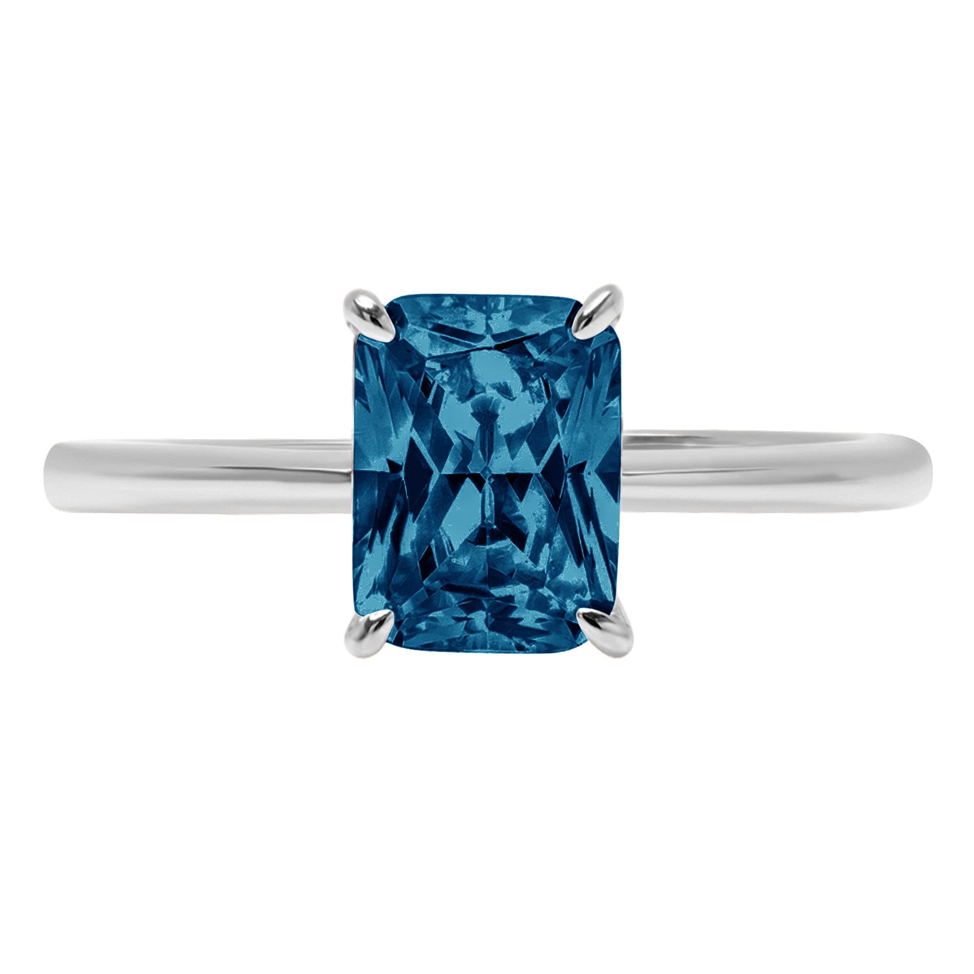 2.5ct Natural London Blue Topaz Solitaire Ring - 18K White Gold Radiant Cut Engagement Ring for Women | Wedding, Bridal, Promise & Anniversary Jewelry Gift
