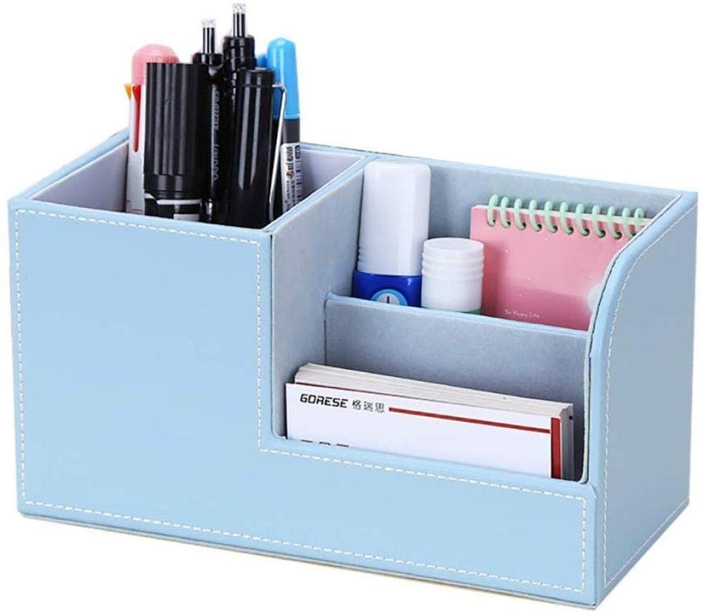 Premium Leather Desk Organizer - Multi-Function Storage Box for Office Supplies, Pens, Pencils & Cosmetics | Stylish Blue Desktop Tidy Holder | Perfect for Home Office, Study & Vanity Organization